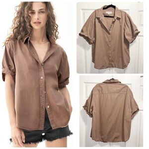 Aritzia Denim Forum The Jane Shirt Relaxed Easy Fit Button Up Top Brown Size XL